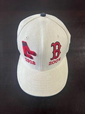 New Era Boston Red Sox Cream Hat with Red and Black Logos